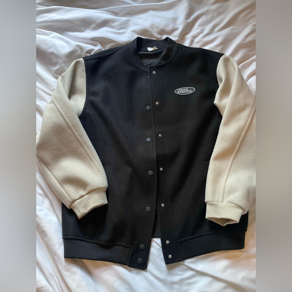 No Fear X H&M Black and Cream Varsity Jacket